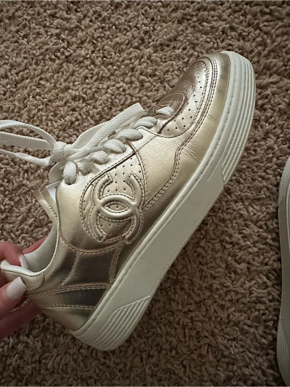 chanel gold sneakers size 37.5
